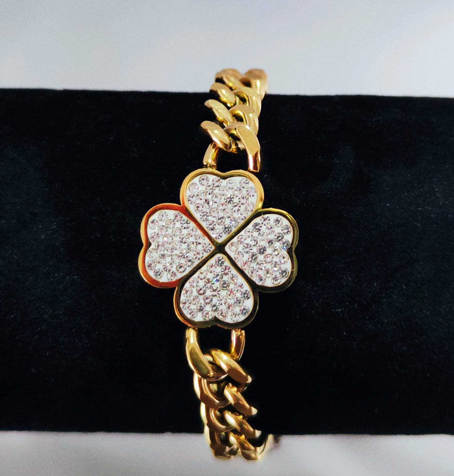 Bracelet chaine trèfle strass