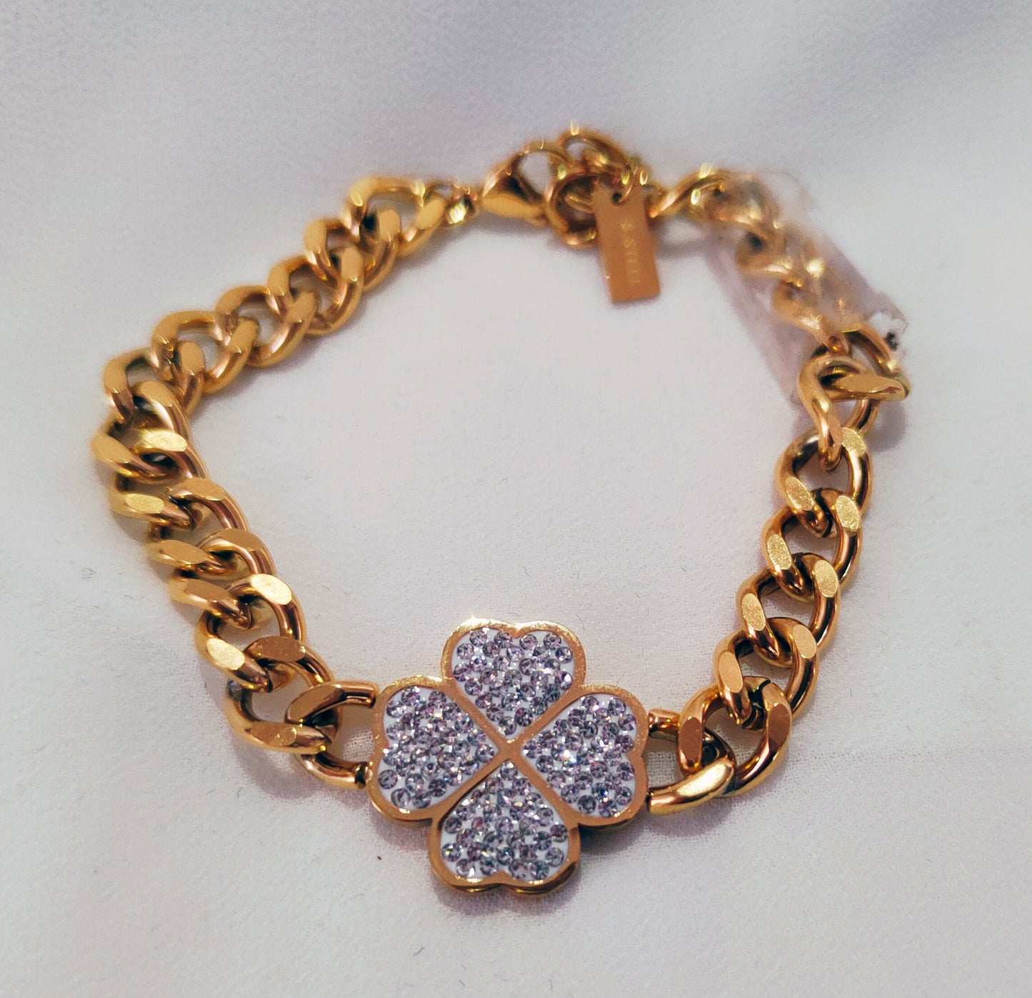 Bracelet chaine trèfle strass
