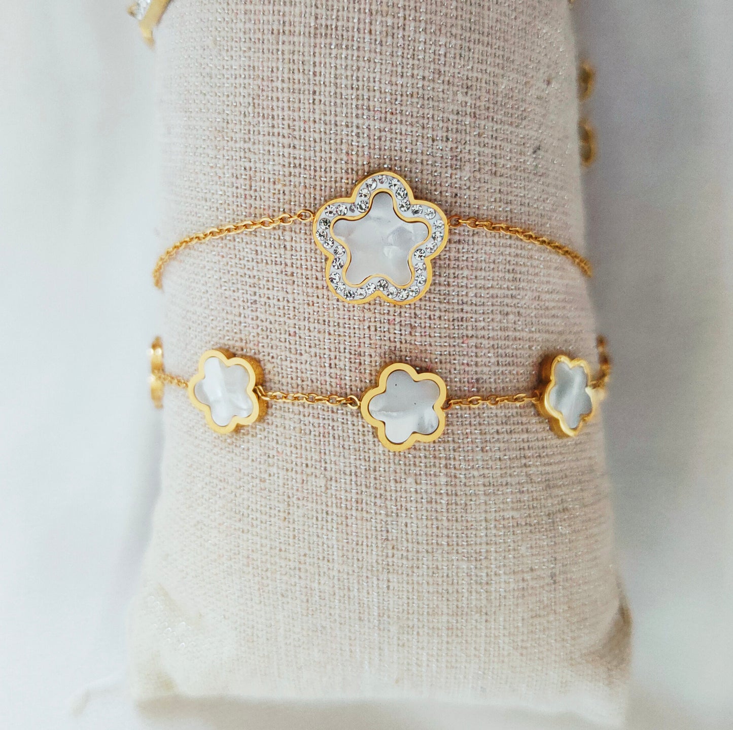 Bracelet réversible flower strass nacré