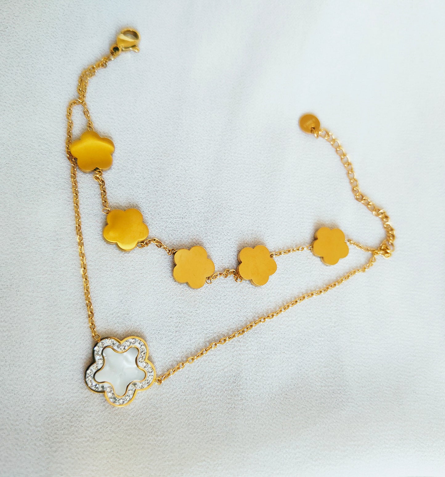 Bracelet réversible flower strass nacré