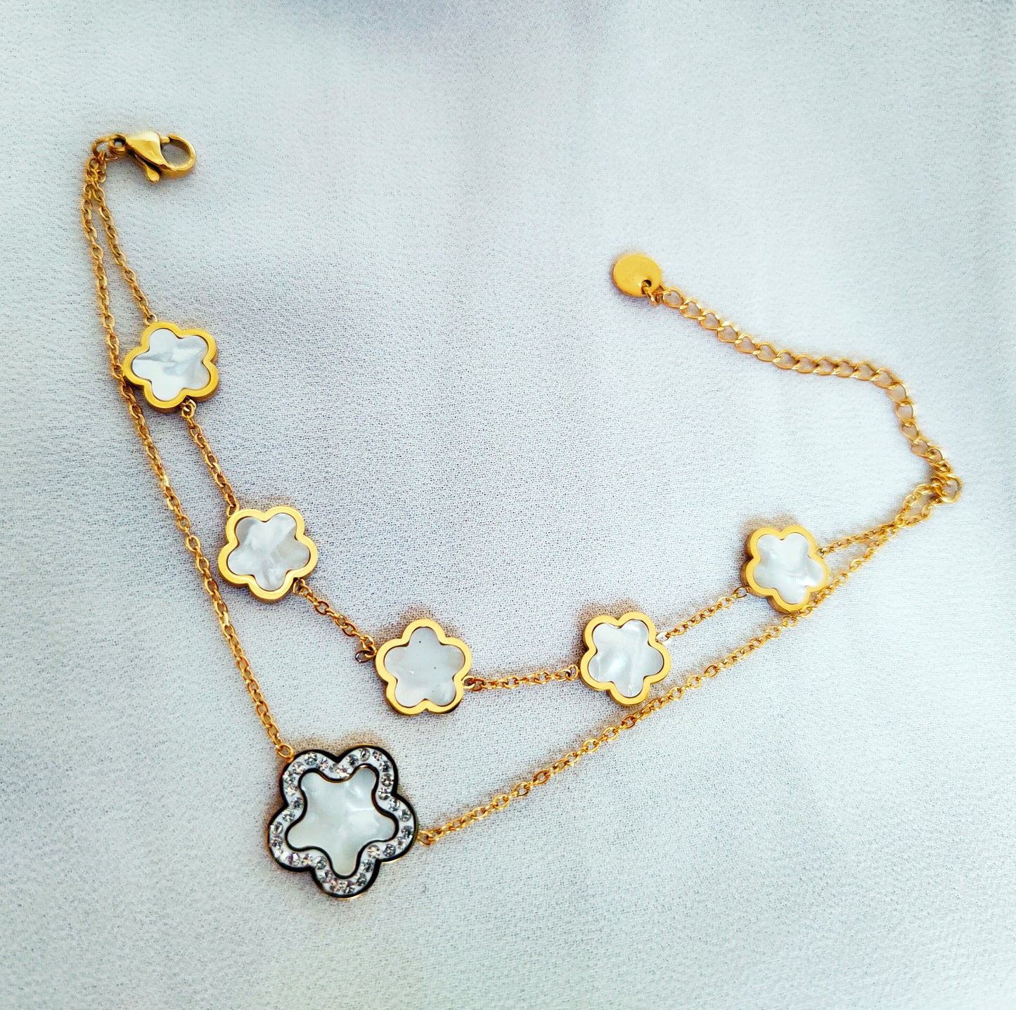 Bracelet réversible flower strass nacré