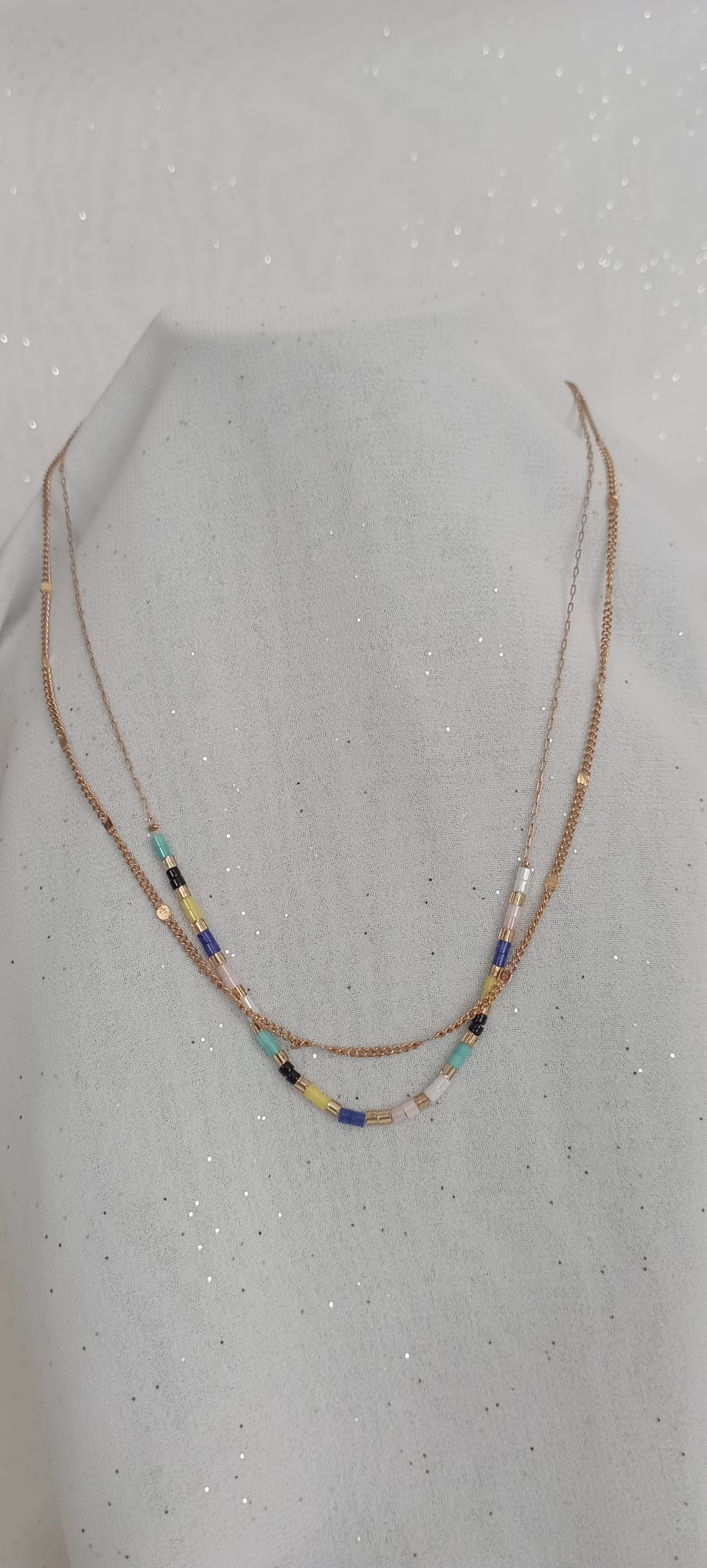 Collier Double chaine et perle