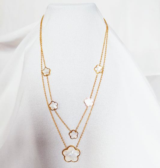 Collier double flower nacré