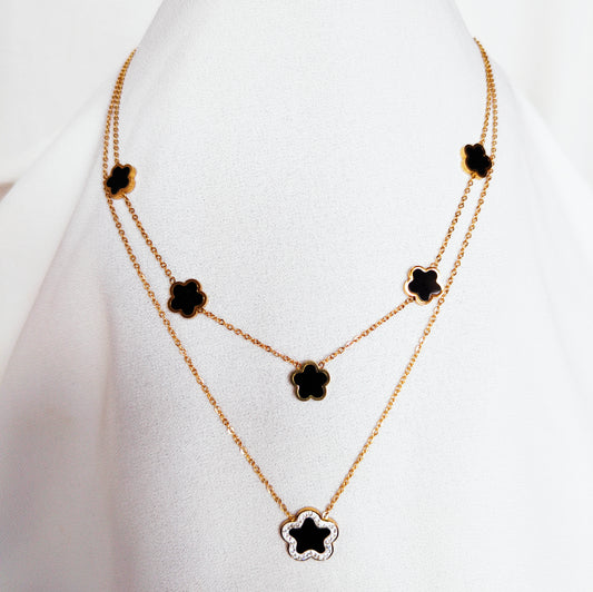 Collier double black flower