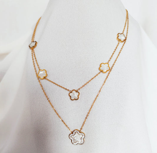 Collier double flower nacré strassé