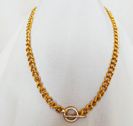 Collier chaine rond et barre strass