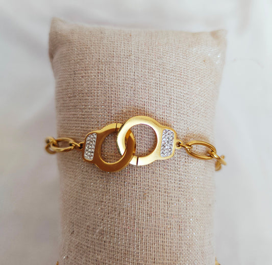 Bracelet menotte or et strass