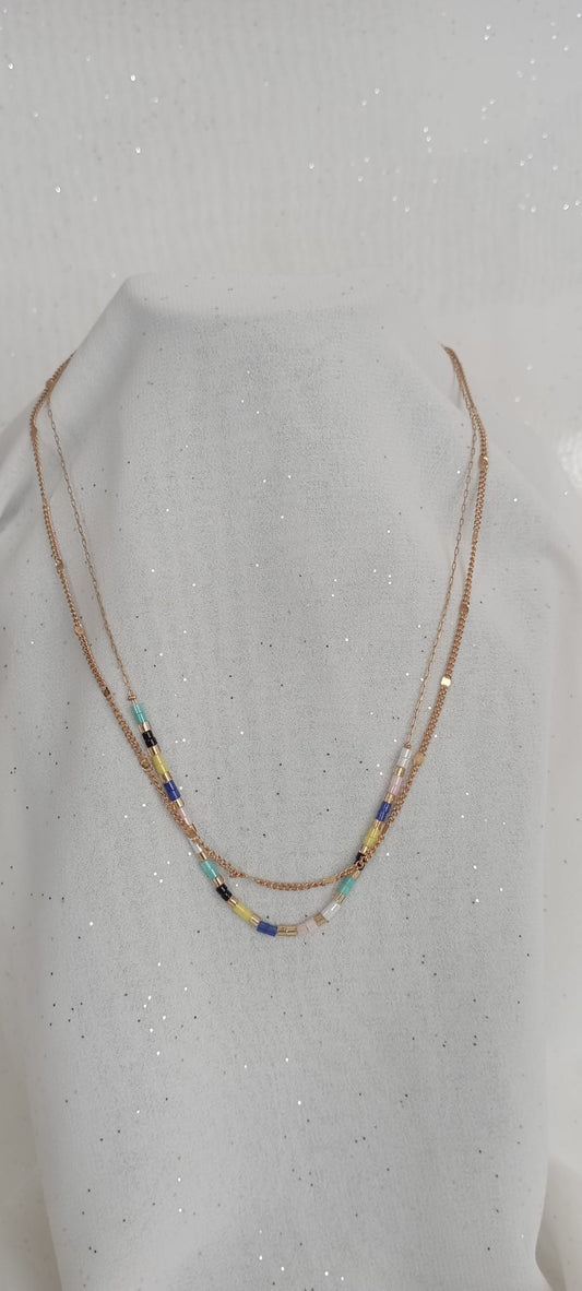 Collier Double chaine et perle